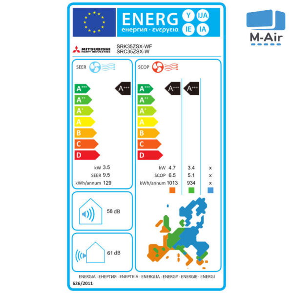 Mitsubishi SRK SRC 35 ZSX-WF Energielabel Mitsubishi SRK SRC 35 ZSX-WF Energielabel