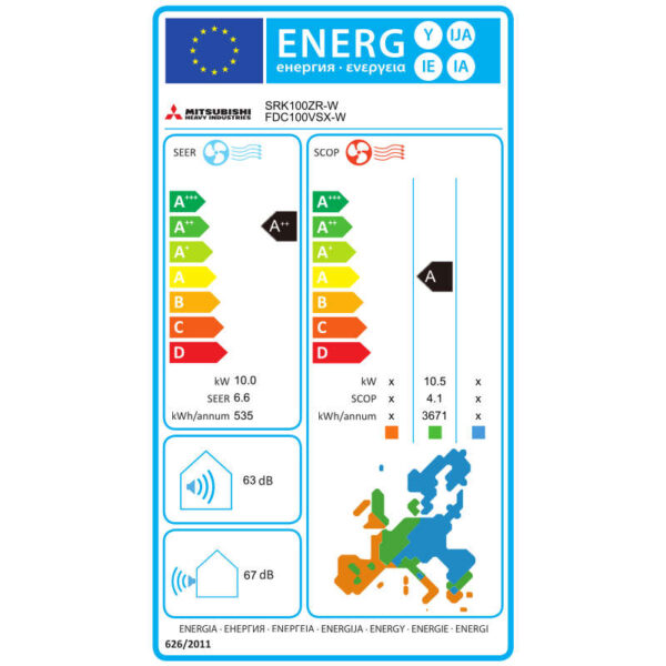 Mitsubishi SRK 100 ZR-W - FDC 100 VSX-W Energielabel Mitsubishi SRK 100 ZR-W - FDC 100 VSX-W Energielabel